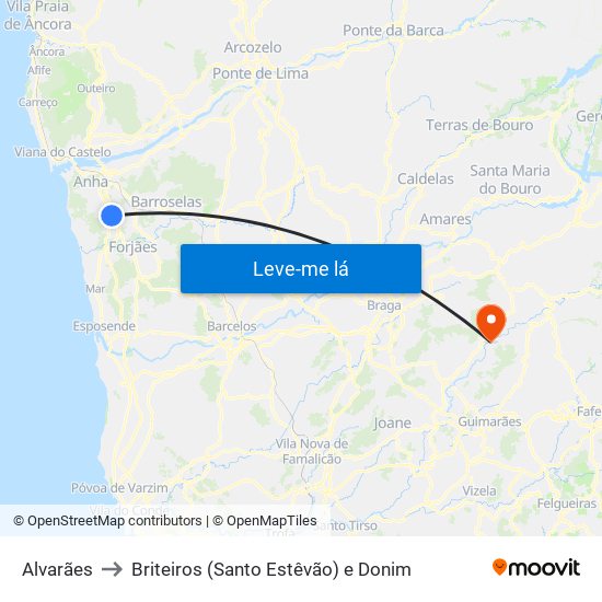 Alvarães to Briteiros (Santo Estêvão) e Donim map