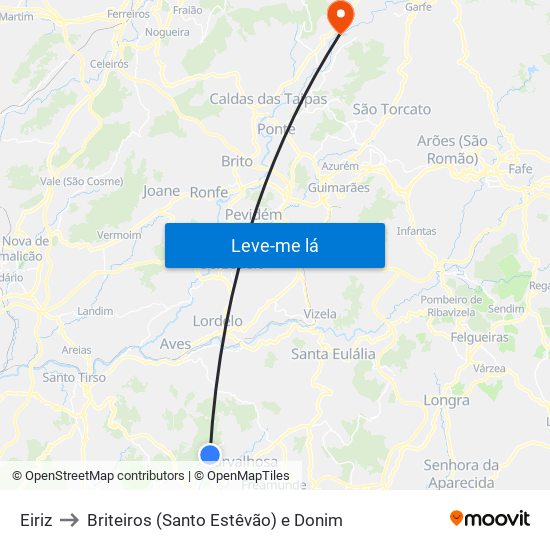 Eiriz to Briteiros (Santo Estêvão) e Donim map