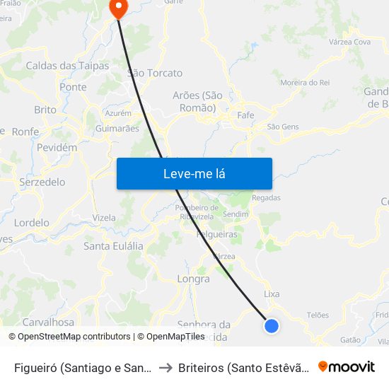 Figueiró (Santiago e Santa Cristina) to Briteiros (Santo Estêvão) e Donim map