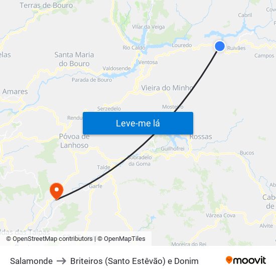 Salamonde to Briteiros (Santo Estêvão) e Donim map