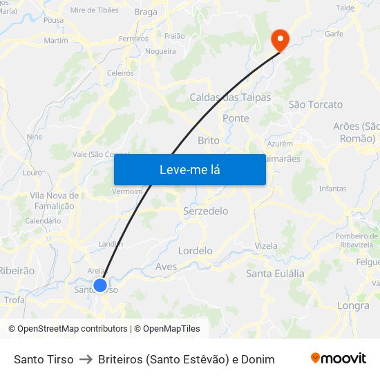 Santo Tirso to Briteiros (Santo Estêvão) e Donim map