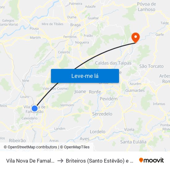 Vila Nova De Famalicão to Briteiros (Santo Estêvão) e Donim map
