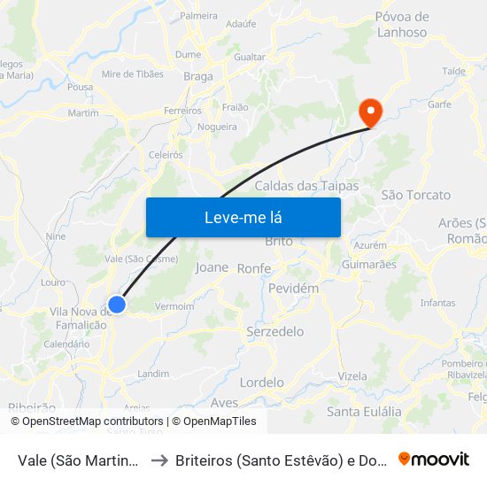 Vale (São Martinho) to Briteiros (Santo Estêvão) e Donim map