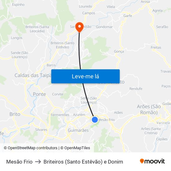 Mesão Frio to Briteiros (Santo Estêvão) e Donim map