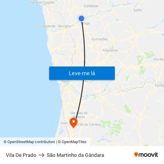 Vila De Prado to São Martinho da Gândara map