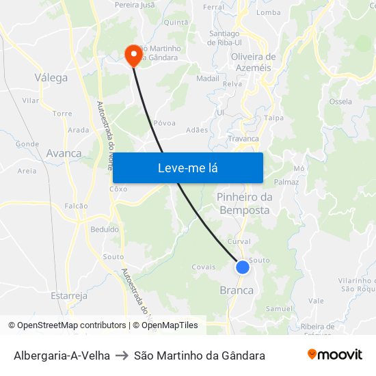 Albergaria-A-Velha to São Martinho da Gândara map