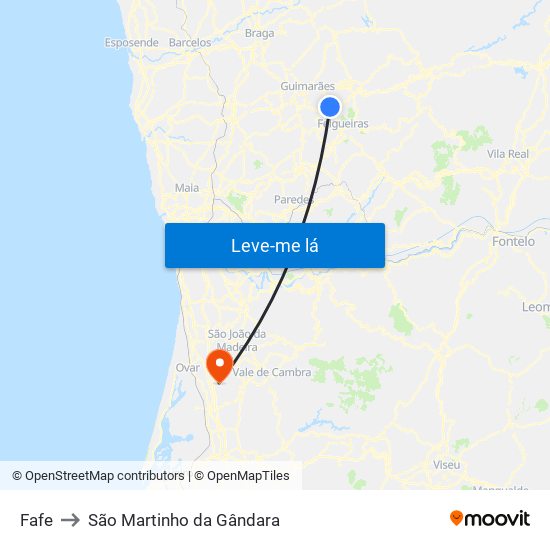 Fafe to São Martinho da Gândara map