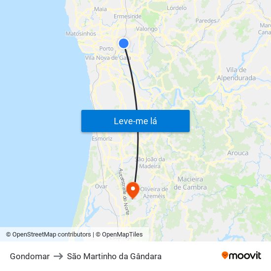 Gondomar to São Martinho da Gândara map