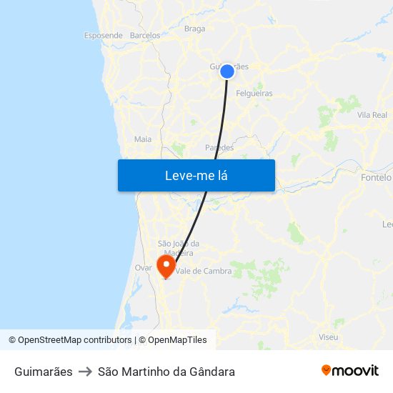 Guimarães to São Martinho da Gândara map