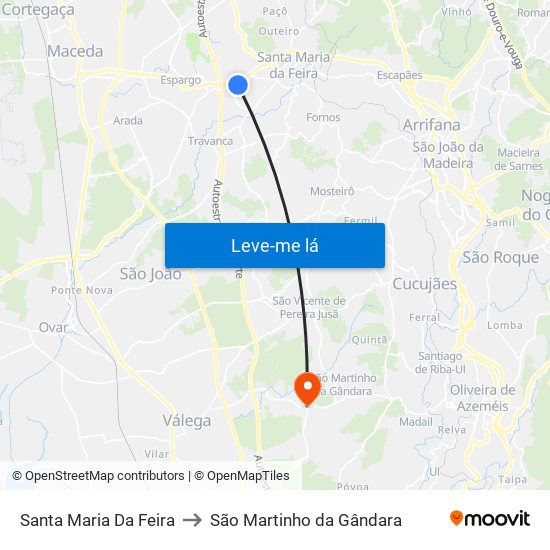 Santa Maria Da Feira to São Martinho da Gândara map