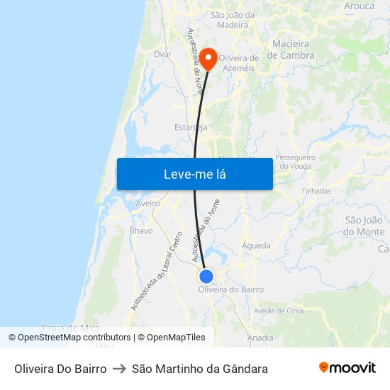 Oliveira Do Bairro to São Martinho da Gândara map