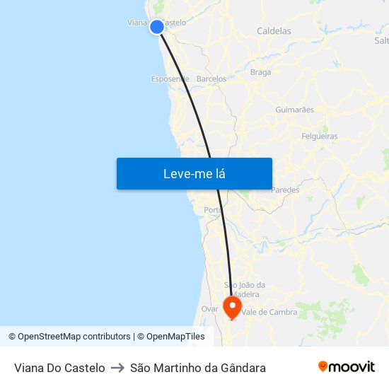 Viana Do Castelo to São Martinho da Gândara map