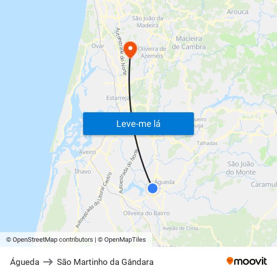 Águeda to São Martinho da Gândara map