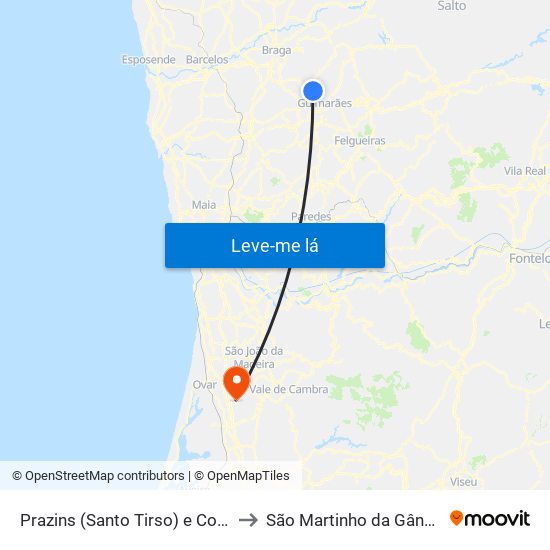 Prazins (Santo Tirso) e Corvite to São Martinho da Gândara map