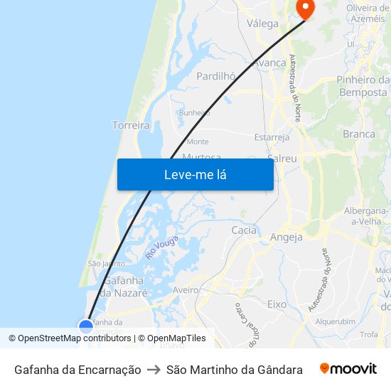 Gafanha da Encarnação to São Martinho da Gândara map