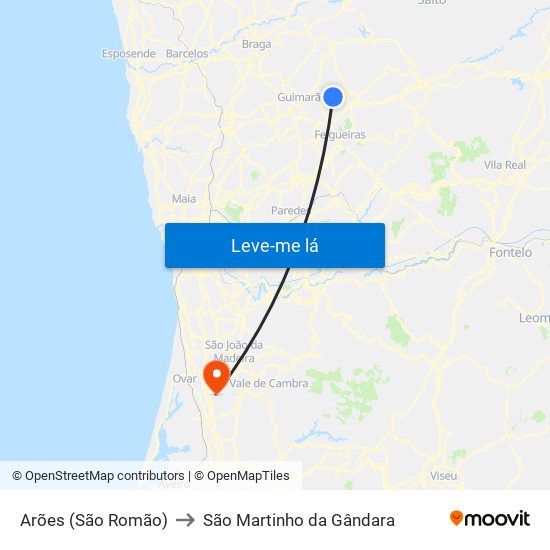 Arões (São Romão) to São Martinho da Gândara map