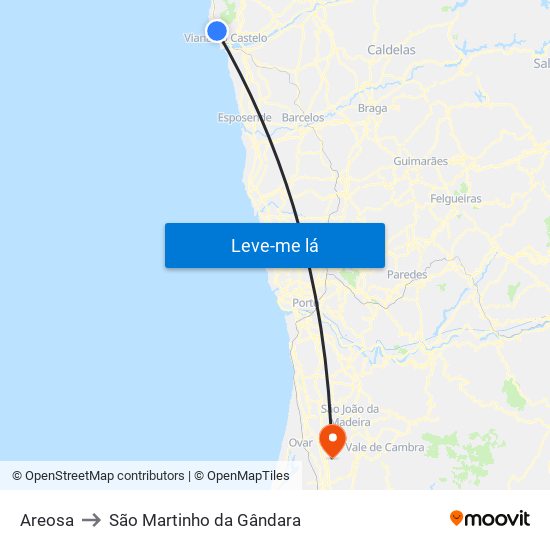 Areosa to São Martinho da Gândara map