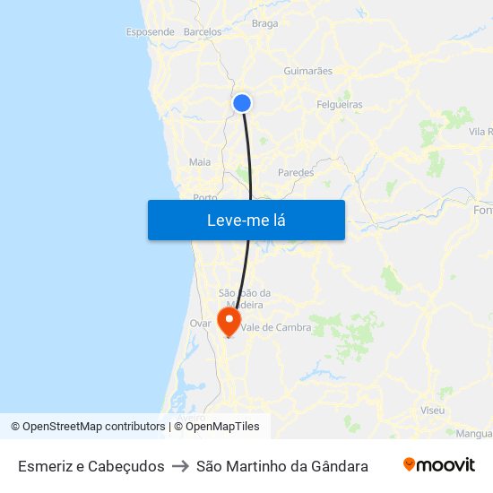 Esmeriz e Cabeçudos to São Martinho da Gândara map