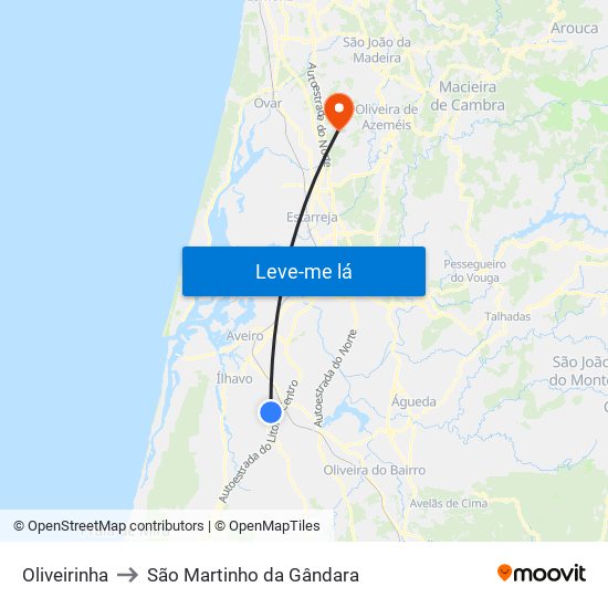 Oliveirinha to São Martinho da Gândara map