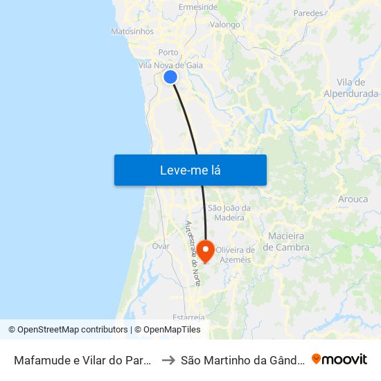 Mafamude e Vilar do Paraíso to São Martinho da Gândara map