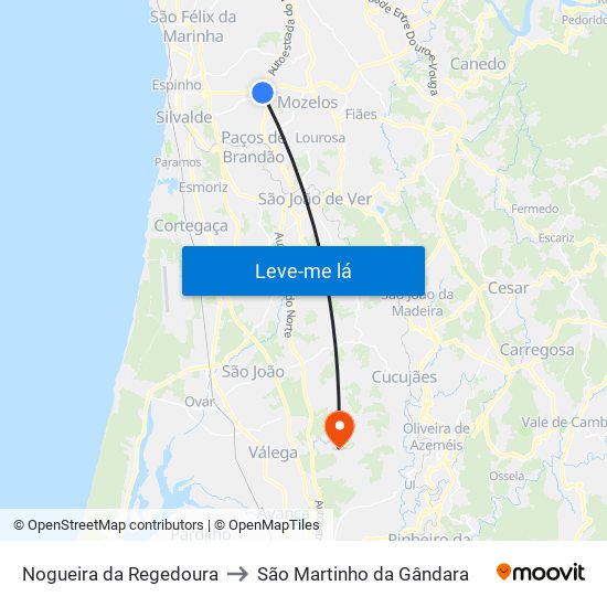 Nogueira da Regedoura to São Martinho da Gândara map