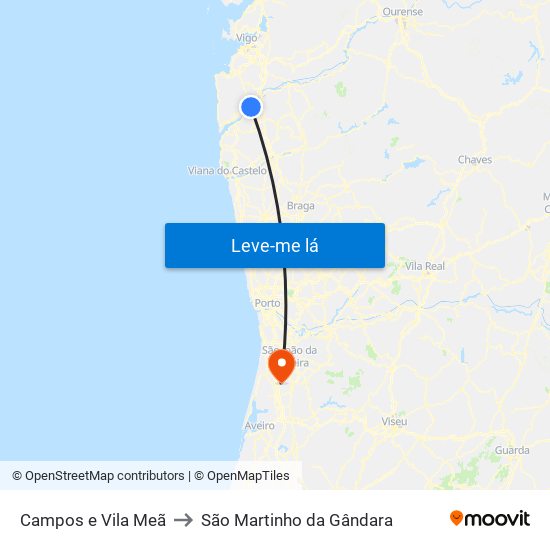 Campos e Vila Meã to São Martinho da Gândara map