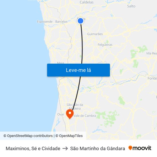 Maximinos, Sé e Cividade to São Martinho da Gândara map