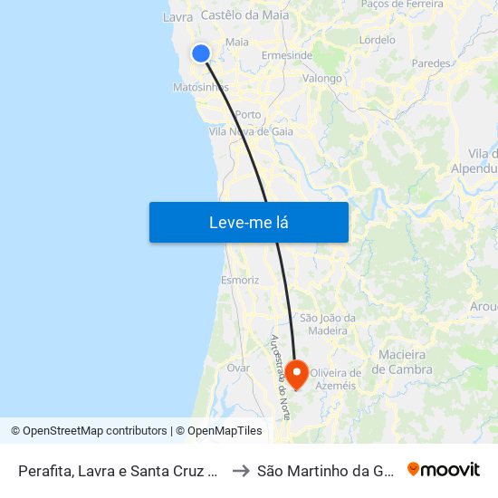 Perafita, Lavra e Santa Cruz do Bispo to São Martinho da Gândara map