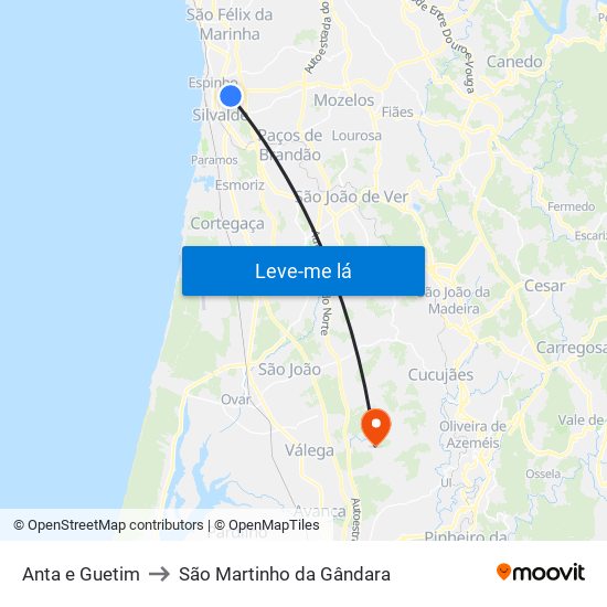 Anta e Guetim to São Martinho da Gândara map