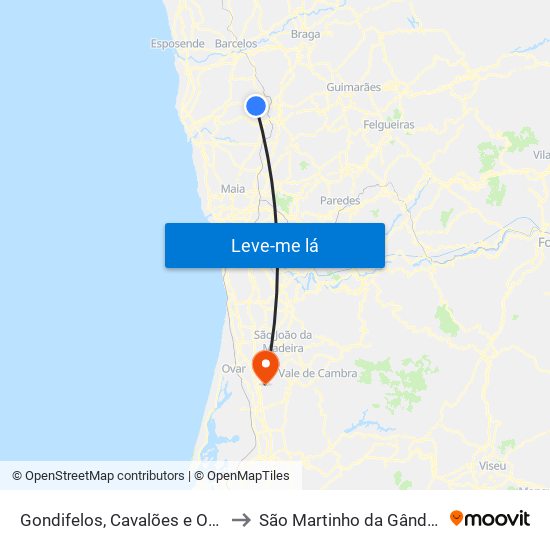 Gondifelos, Cavalões e Outiz to São Martinho da Gândara map