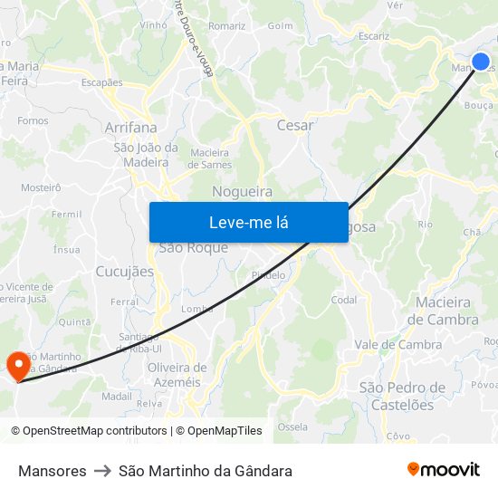 Mansores to São Martinho da Gândara map