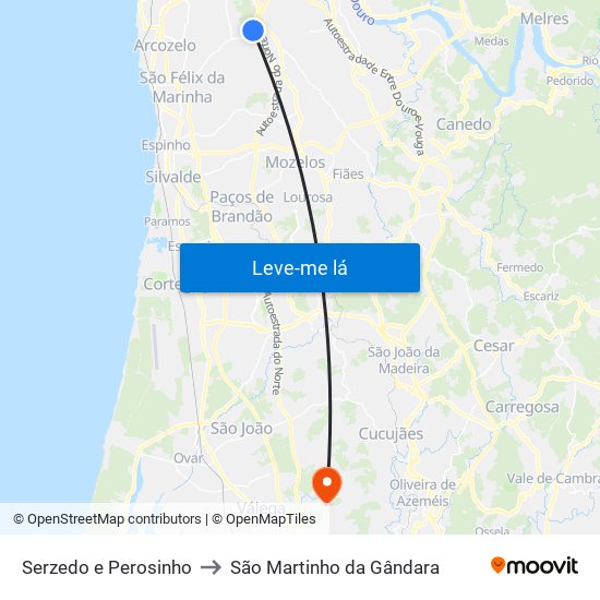 Serzedo e Perosinho to São Martinho da Gândara map