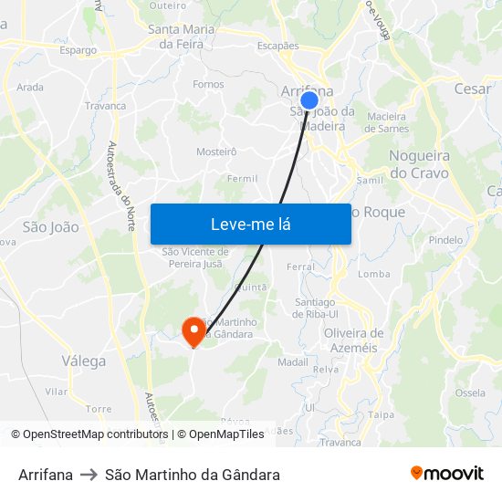 Arrifana to São Martinho da Gândara map