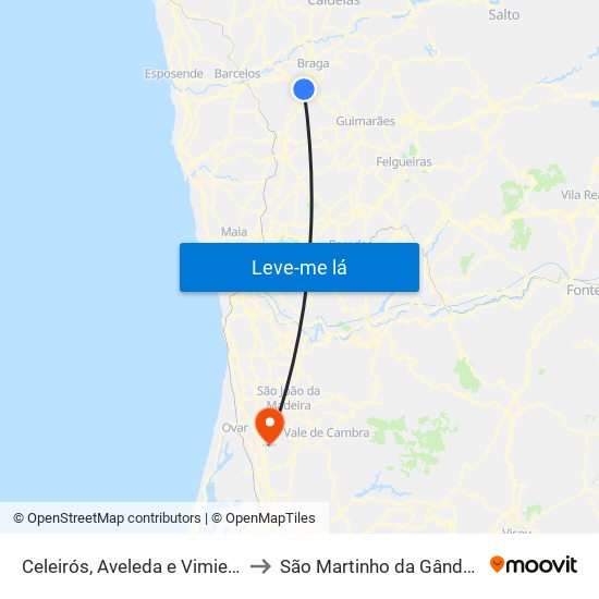 Celeirós, Aveleda e Vimieiro to São Martinho da Gândara map