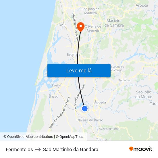 Fermentelos to São Martinho da Gândara map
