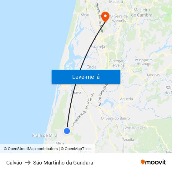 Calvão to São Martinho da Gândara map