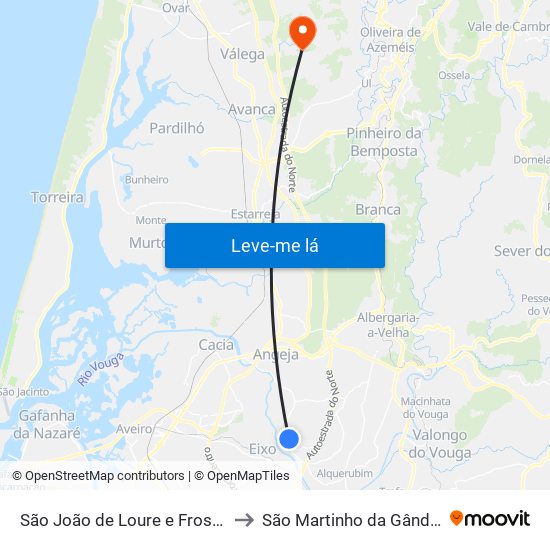São João de Loure e Frossos to São Martinho da Gândara map