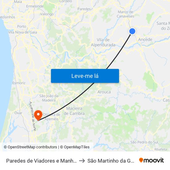 Paredes de Viadores e Manhuncelos to São Martinho da Gândara map