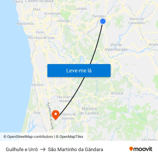 Guilhufe e Urrô to São Martinho da Gândara map