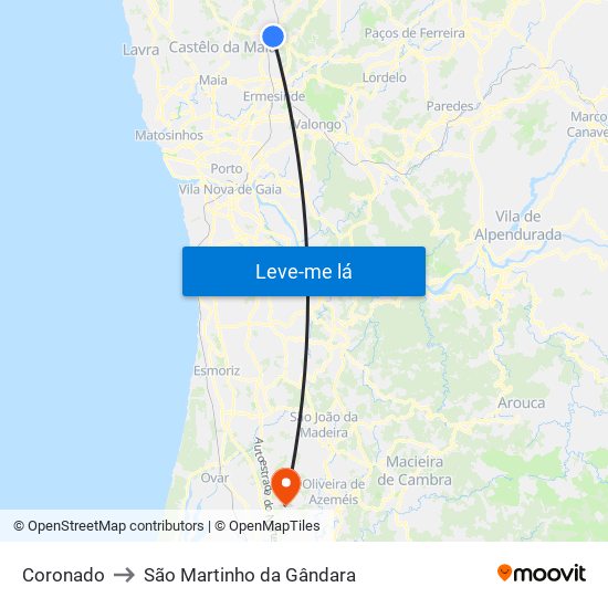 Coronado to São Martinho da Gândara map