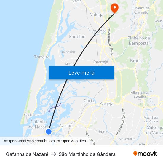 Gafanha da Nazaré to São Martinho da Gândara map