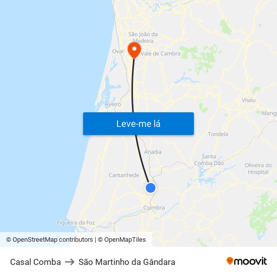 Casal Comba to São Martinho da Gândara map