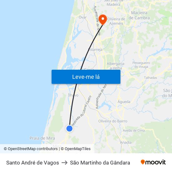 Santo André de Vagos to São Martinho da Gândara map