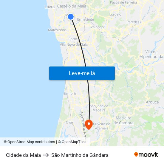 Cidade da Maia to São Martinho da Gândara map