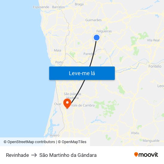 Revinhade to São Martinho da Gândara map