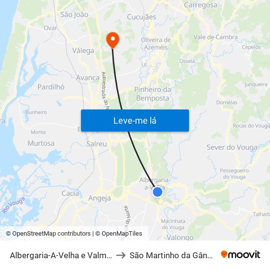 Albergaria-A-Velha e Valmaior to São Martinho da Gândara map