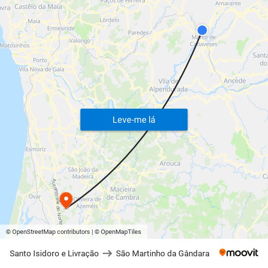 Santo Isidoro e Livração to São Martinho da Gândara map
