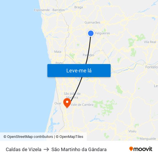 Caldas de Vizela to São Martinho da Gândara map