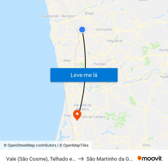 Vale (São Cosme), Telhado e Portela to São Martinho da Gândara map