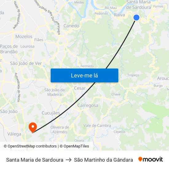 Santa Maria de Sardoura to São Martinho da Gândara map